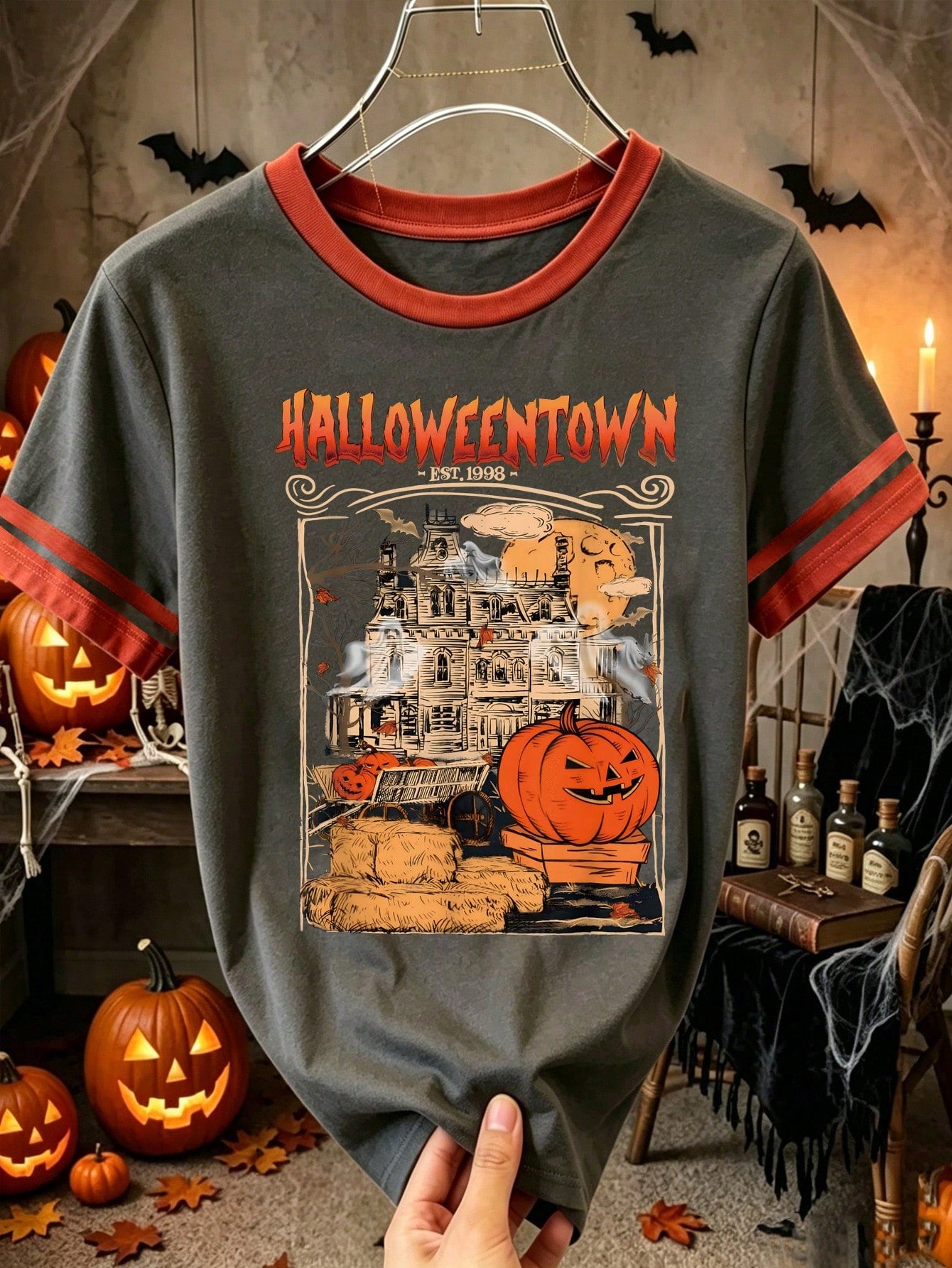 Women's Vintage Halloween Town Graphic Print T-Shirt