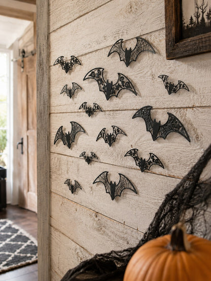 12Pcs 3D Hollow Bat Wall Stickers Decals
