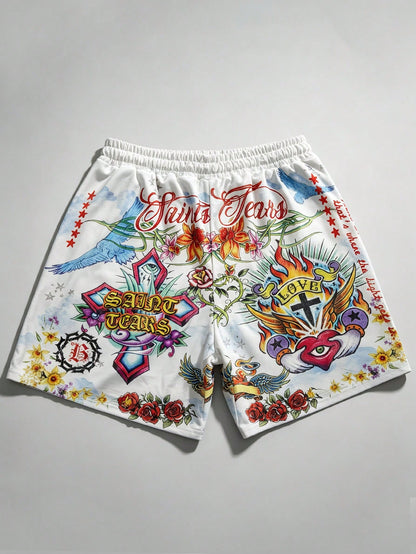 Oil Painting Digital Print Men Casual Shorts
