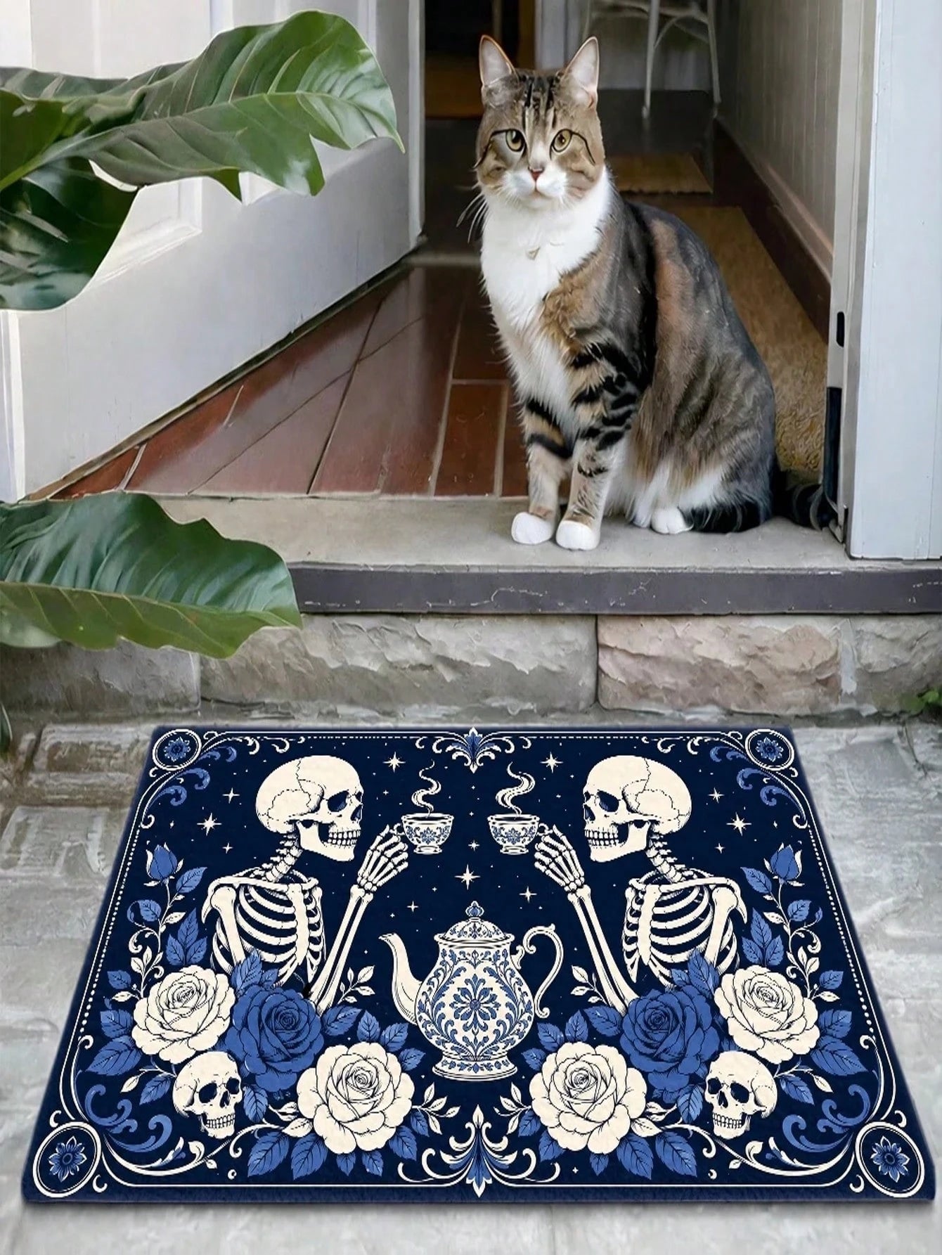 Delft Blue Skull Afternoon Tea Floor Mat