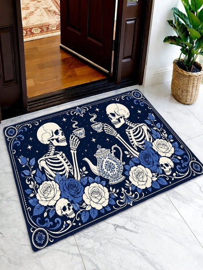 Delft Blue Skull Afternoon Tea Floor Mat
