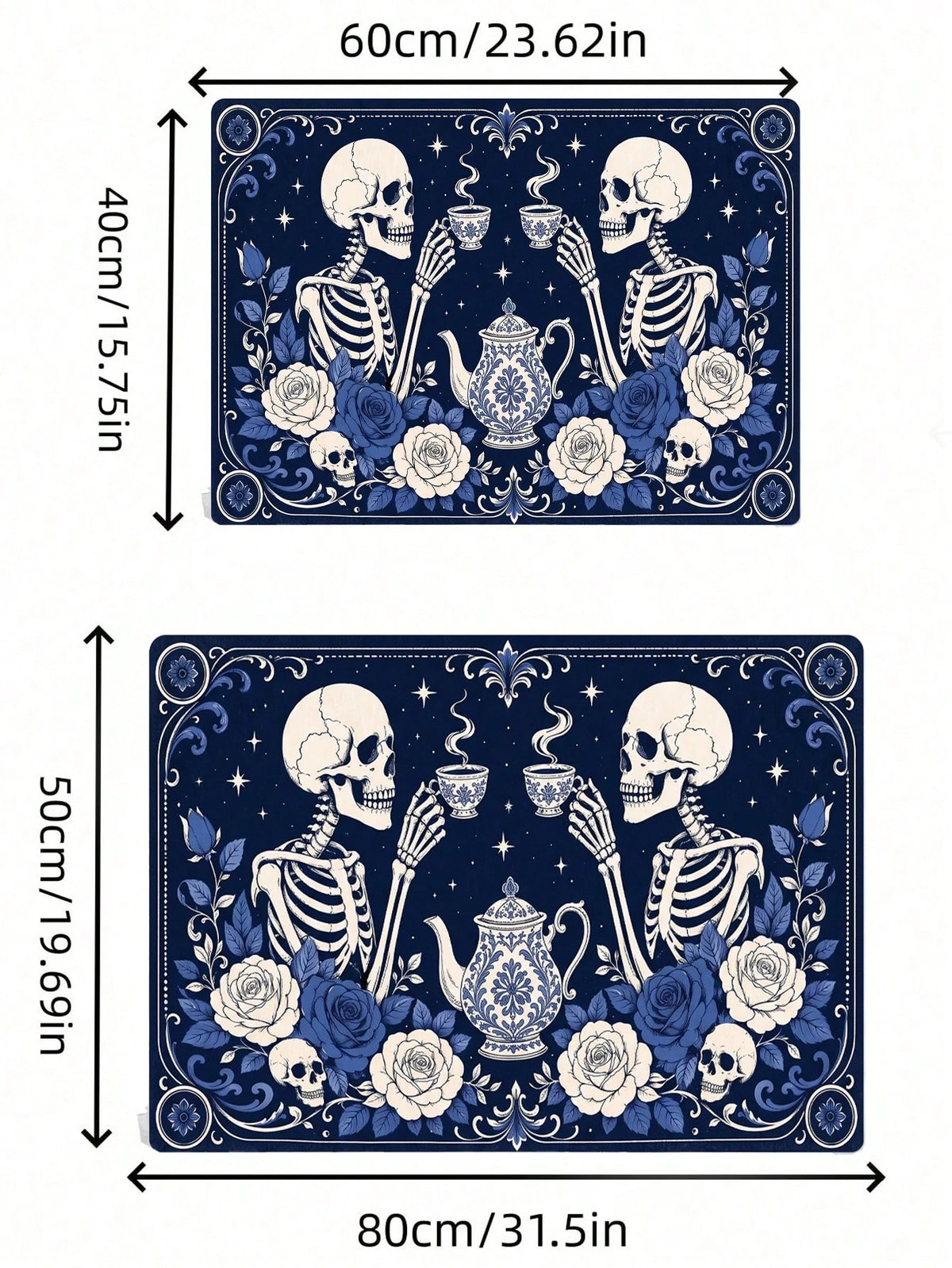 Delft Blue Skull Afternoon Tea Floor Mat