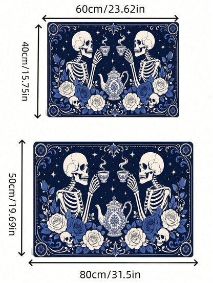 Delft Blue Skull Afternoon Tea Floor Mat