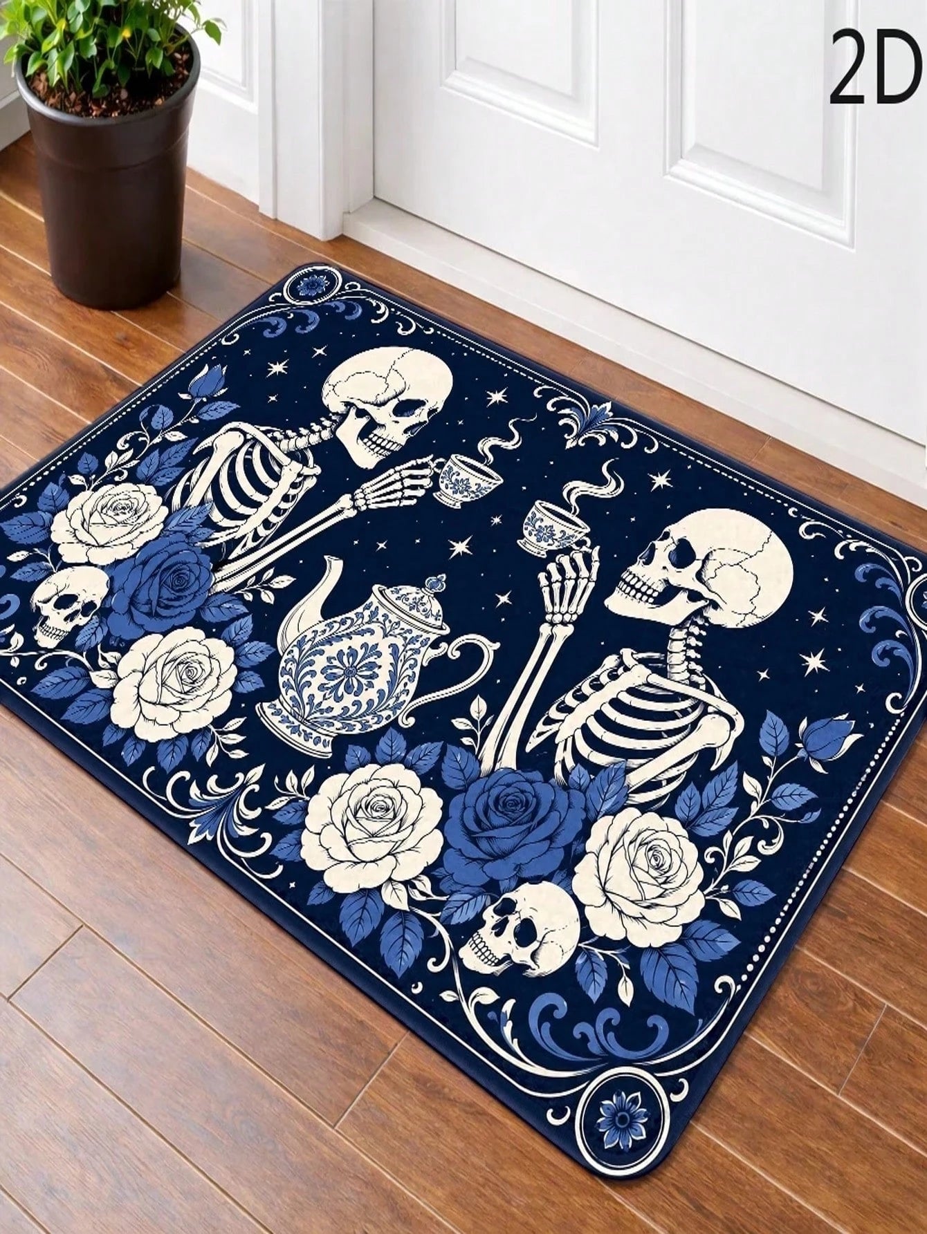 Delft Blue Skull Afternoon Tea Floor Mat