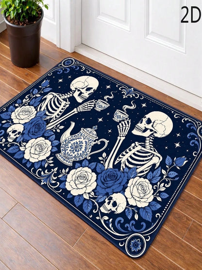 Delft Blue Skull Afternoon Tea Floor Mat