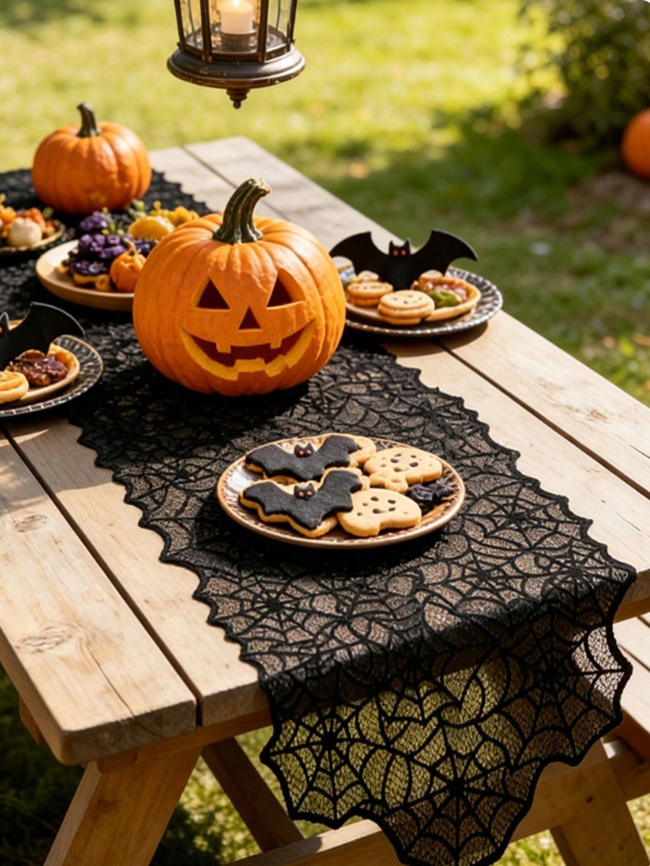 Halloween Spider Web Black Lace Table Runner