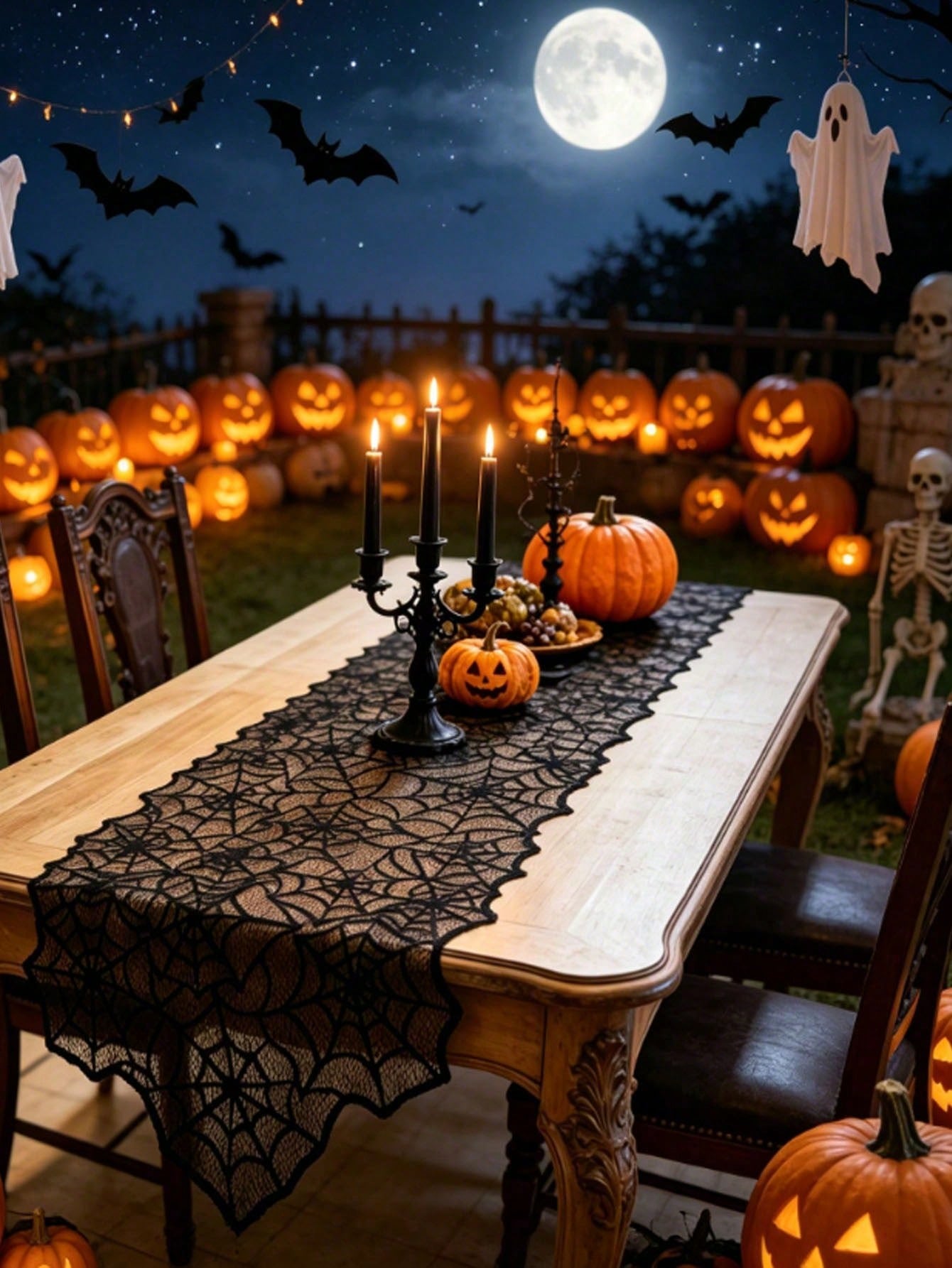 Halloween Spider Web Black Lace Table Runner