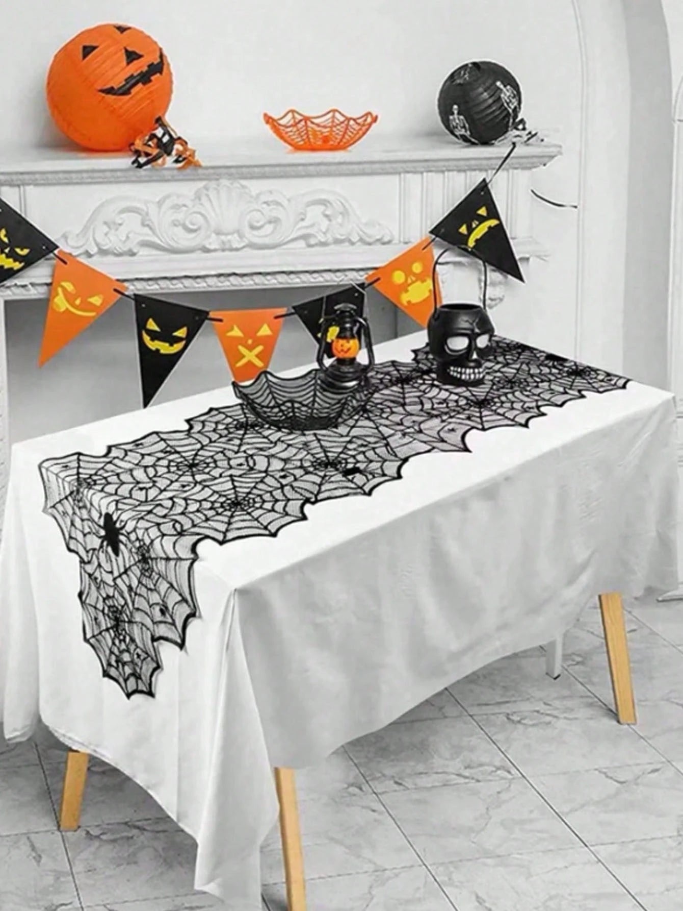 Lace Halloween Spider Web Table Runner
