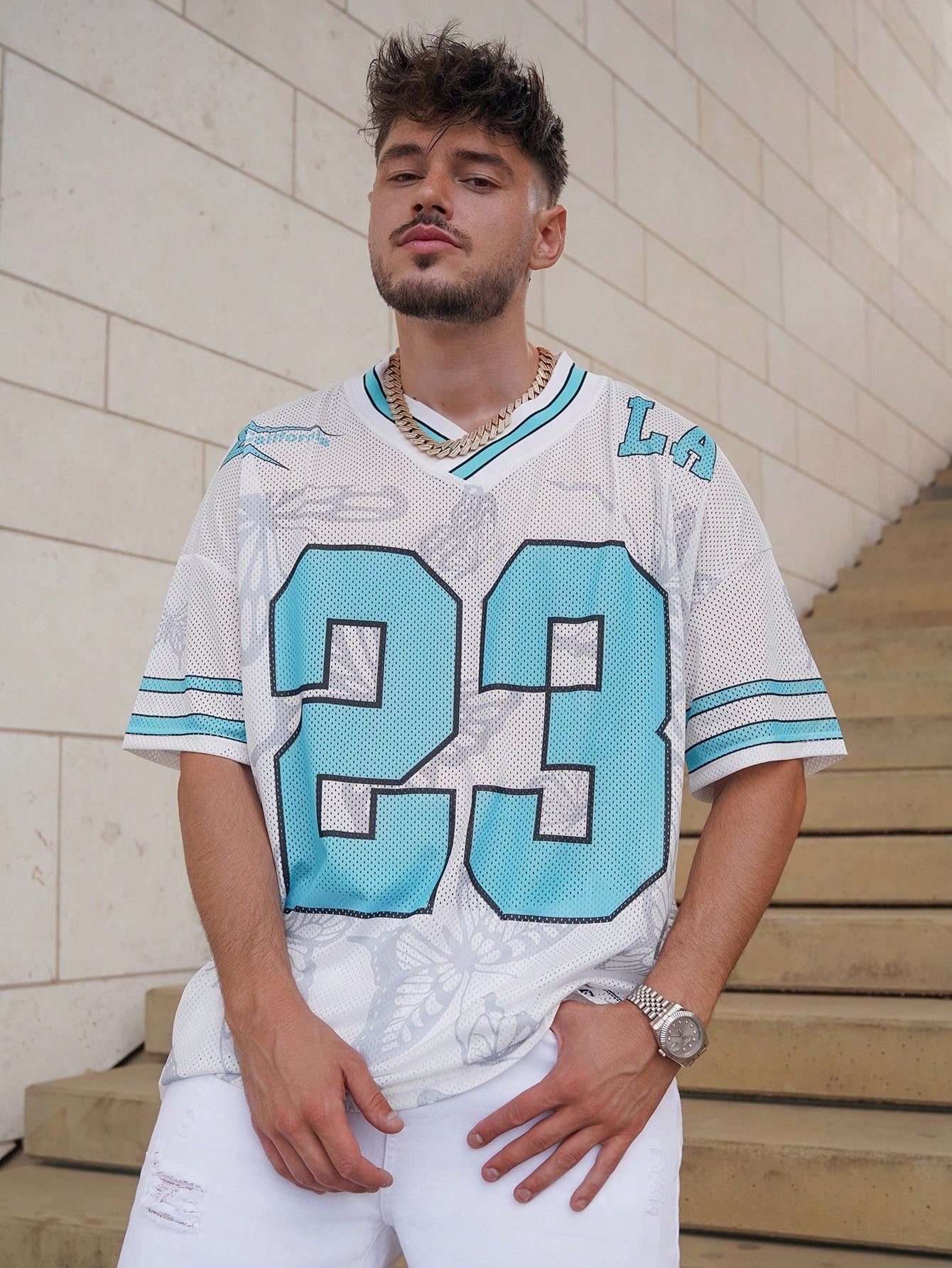 Men White Graphic Mesh Chicago 23 Basketball Jersey