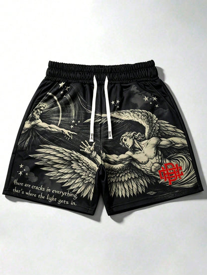 Men's Oil Painting Digital Print Beach Shorts