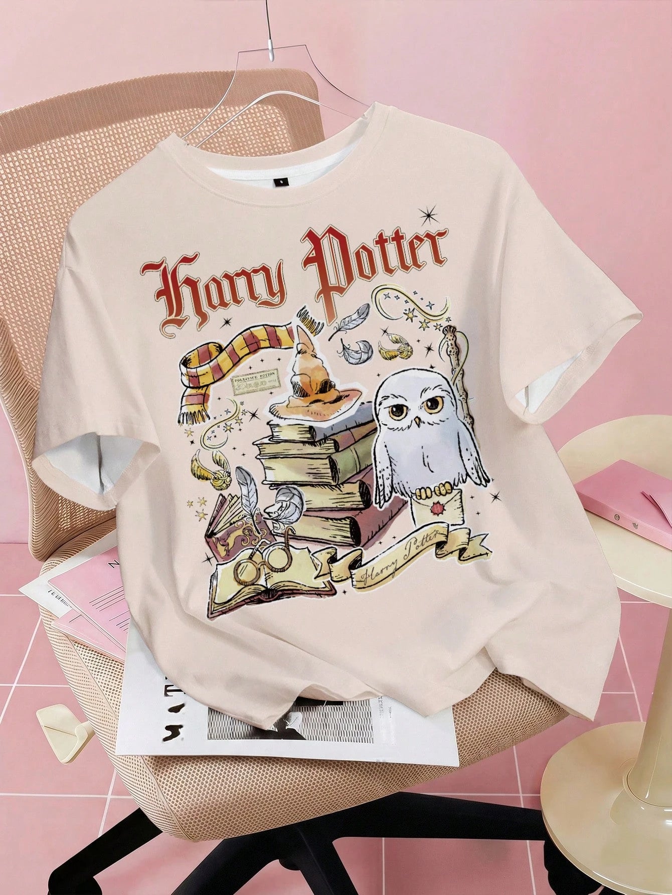 HARRY POTTER X SHEIN Women Letter Book Print Casual Tee