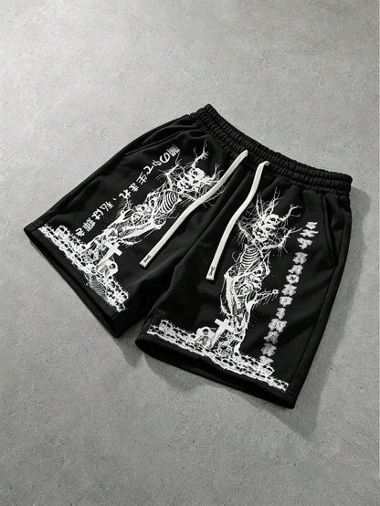 Men's Skull Graphic Loose Fit Casual Summer Shorts