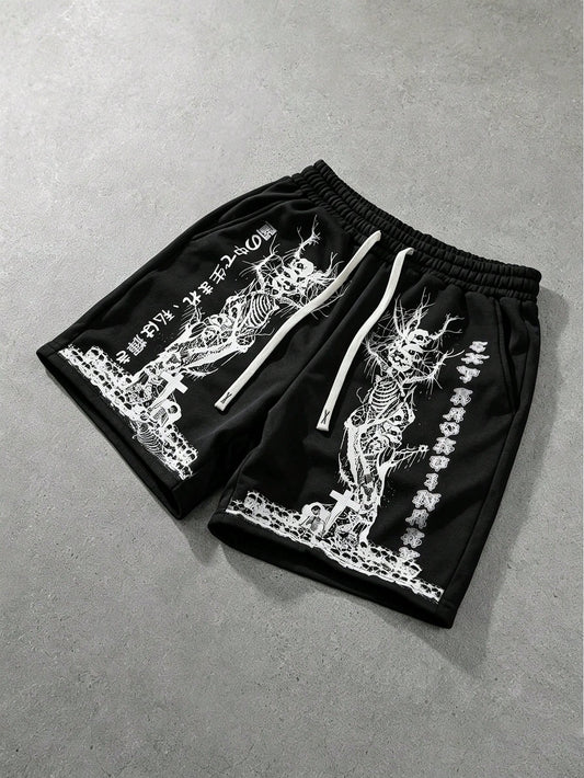 Men's Skull Graphic Loose Fit Casual Summer Shorts