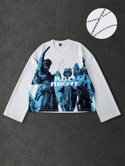 Men Character Print Loose Long Sleeve T-Shirt