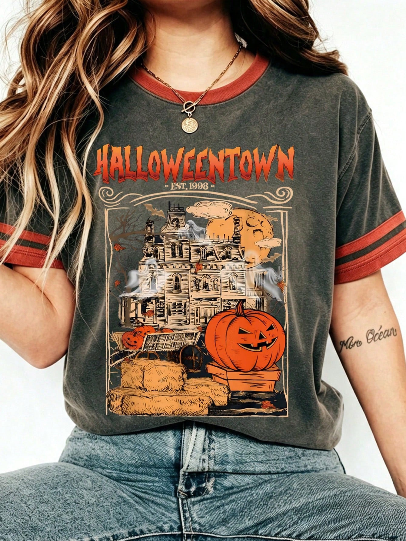 Women's Vintage Halloween Town Graphic Print T-Shirt