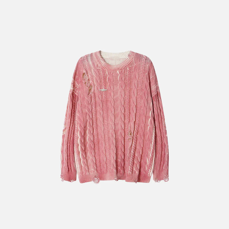 Distressed Cable Knit Sweater