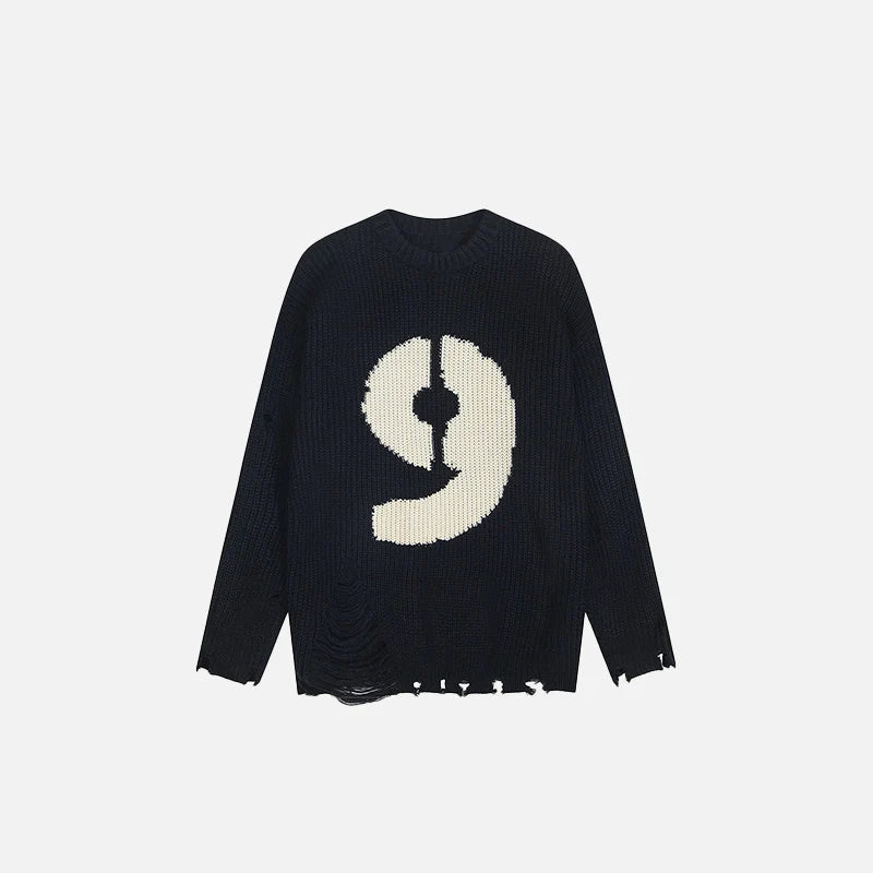 Distressed Number 9 Sweater