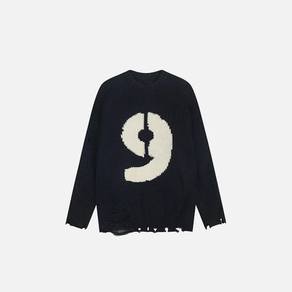 Distressed Number 9 Sweater