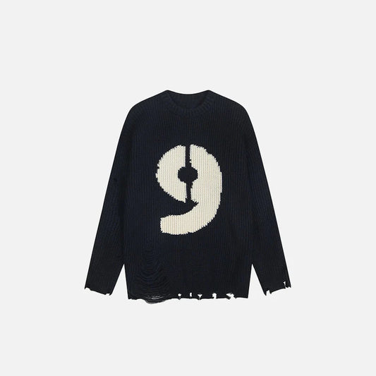 Distressed Number 9 Sweater