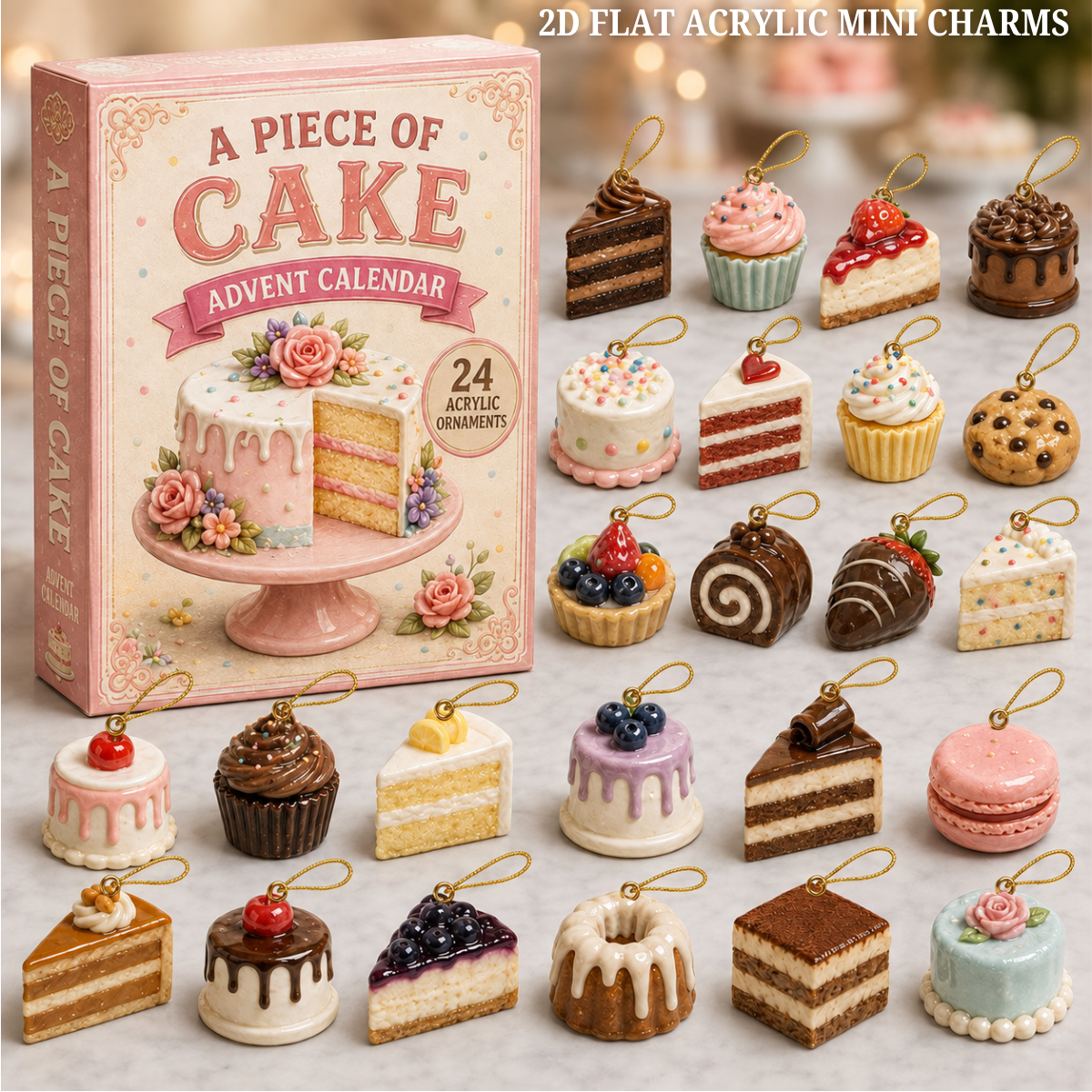 Cake Delight Advent Calendar 2026 - 24-Day Festive Countdown, Acrylic Charms Blind Box - Gift For Bakers