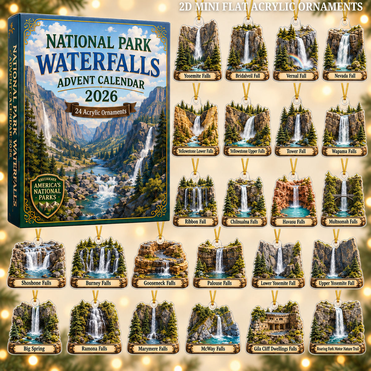 National Park Waterfalls Advent Calendar 2026 - 24-Day Festive Countdown, Acrylic Charms Blind Box - Gift For Family & Friends