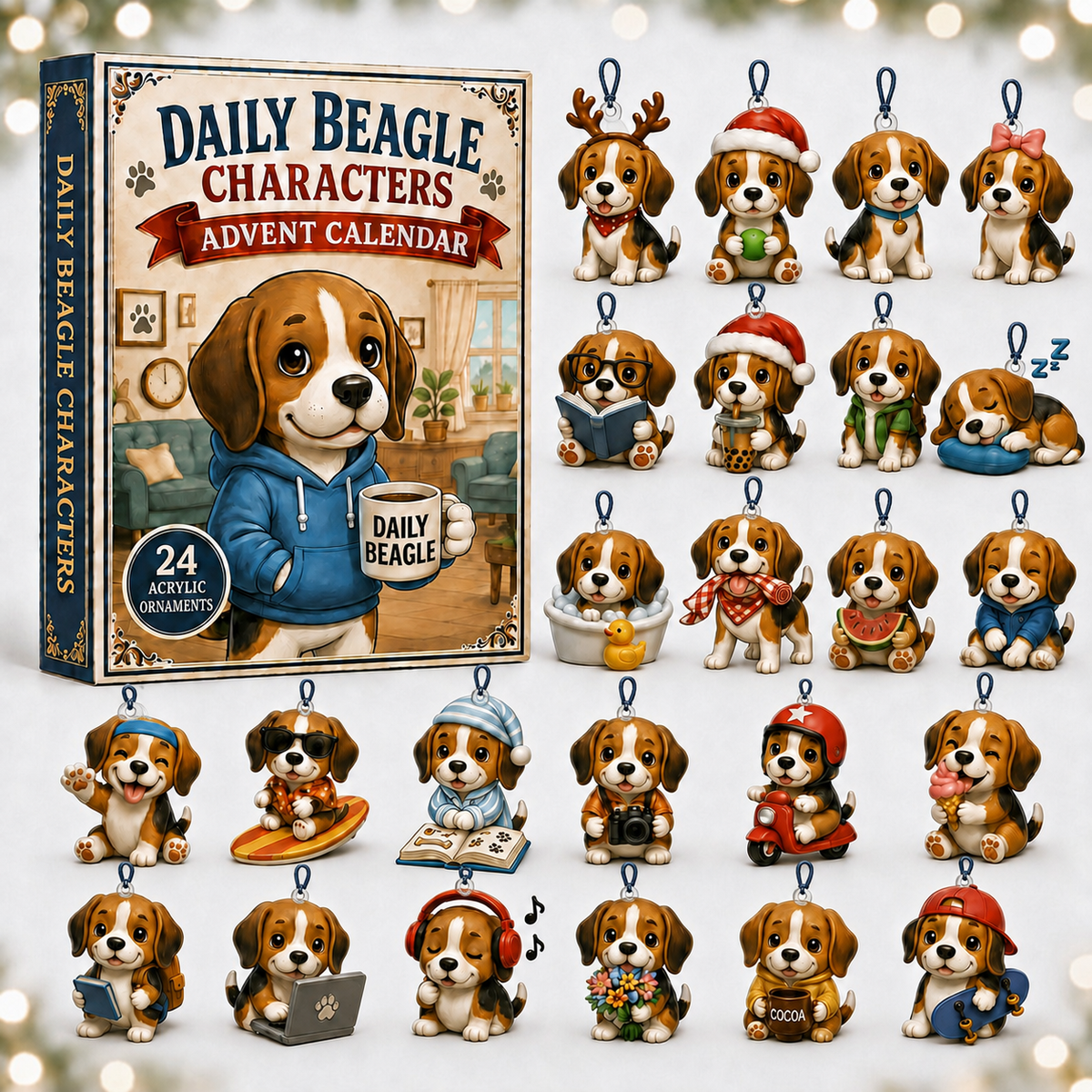 Daily Beagle Advent Calendar 2026 - 24-Day Festive Countdown, Acrylic Charms Blind Box - Gift For Dogs Lovers