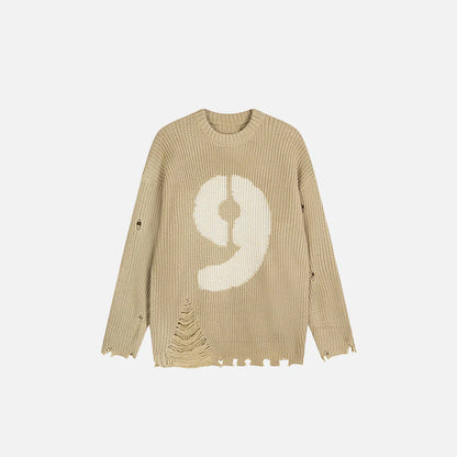 Distressed Number 9 Sweater