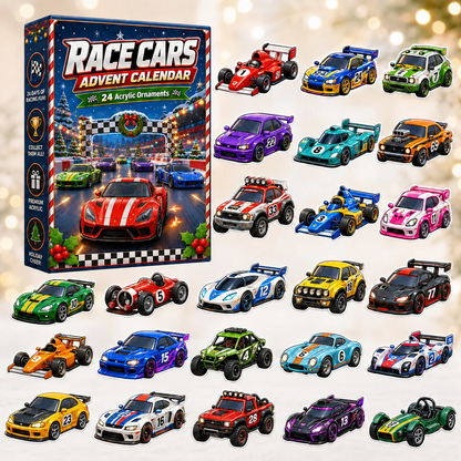 Race Cars Advent Calendar 2026 - 24-Day Festive Countdown, Acrylic Charms Blind Box