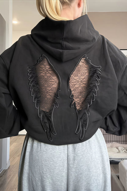Lace Wing Back Cropped Zip Up Hoodie