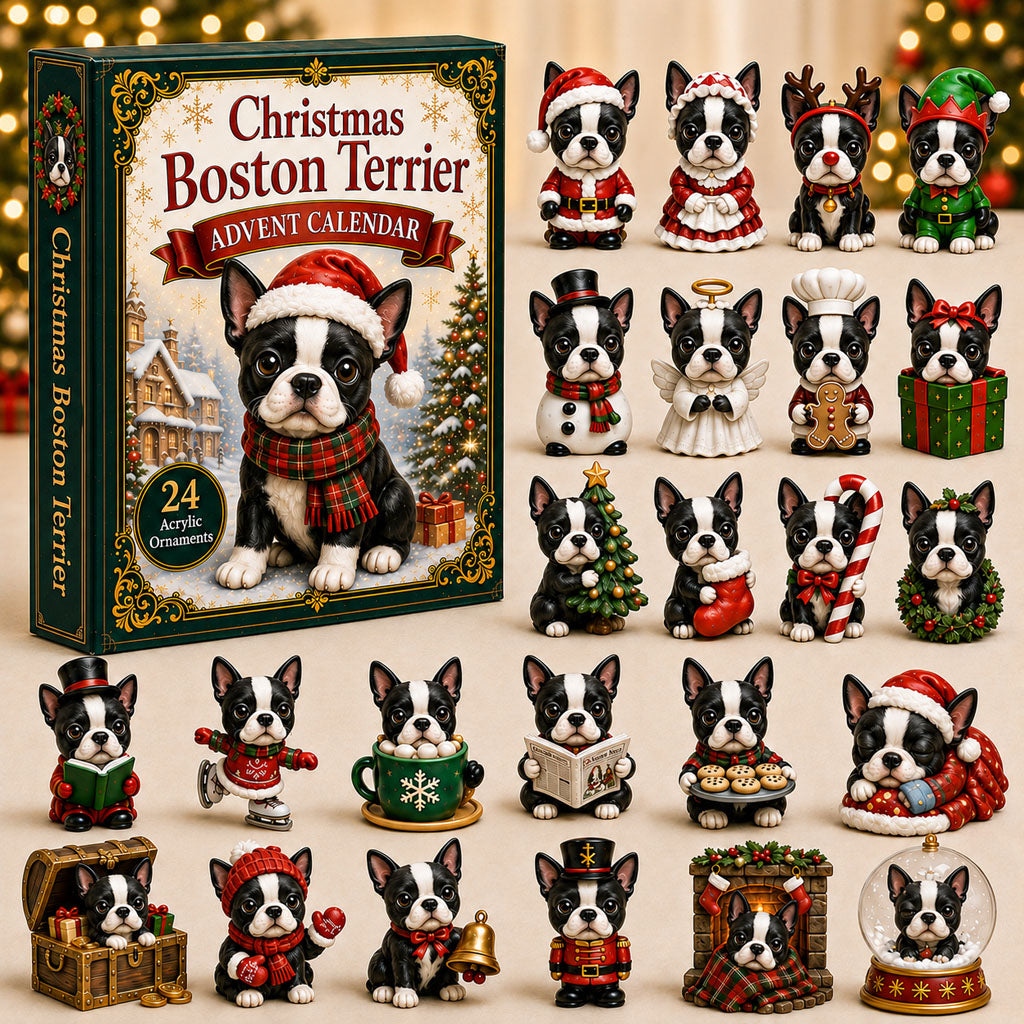 Christmas Boston Terrier Advent Calendar 2026 - 24-Day Festive Countdown, Acrylic Charms Blind Box - Gift For Boston Terrier Lovers