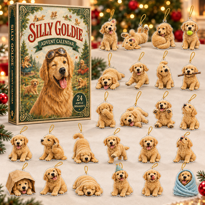 Silly Goldie Advent Calendar 2026 - 24-Day Festive Countdown, Acrylic Charms Blind Box - Gift For Dog Lovers