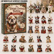 The Vintage Christmas Bulldog Advent Calendar 2026 - 24-Day Festive Countdown, Acrylic Charms Blind Box - Gift For Bulldog Lovers