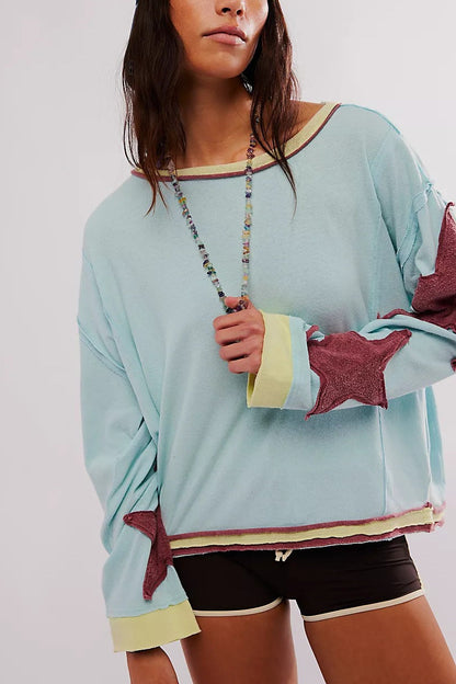 Star Sleeve Applique Crewneck Sweatshirt