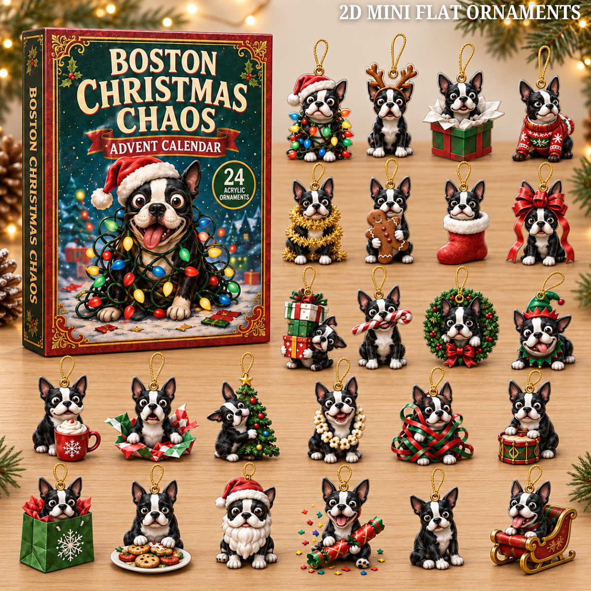 Boston Christmas Chaos Advent Calendar 2026 - 24-Day Festive Countdown, Acrylic Charms Blind Box - Gift For Dog Lovers