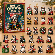 Boston Christmas Chaos Advent Calendar 2026 - 24-Day Festive Countdown, Acrylic Charms Blind Box - Gift For Dog Lovers