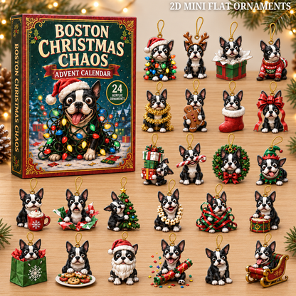 Boston Christmas Chaos Advent Calendar 2026 - 24-Day Festive Countdown, Acrylic Charms Blind Box - Gift For Dog Lovers