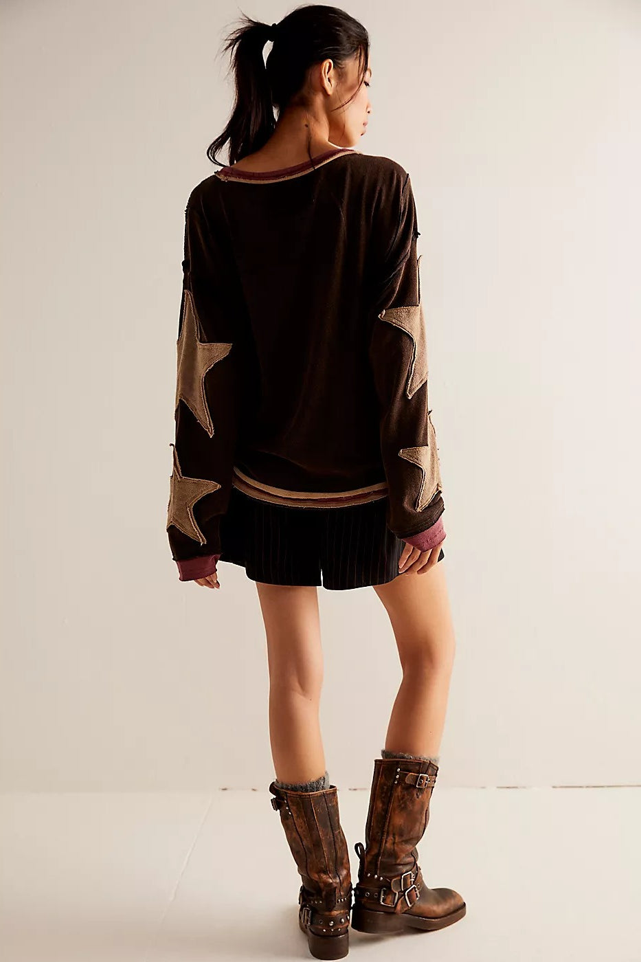 Star Sleeve Applique Crewneck Sweatshirt