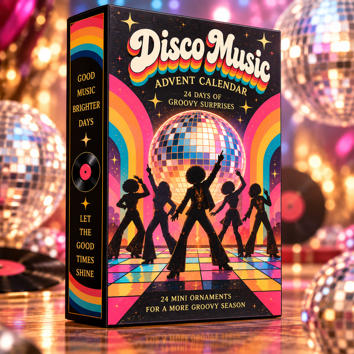 Disco Music Advent Calendar – 24 Mini Acrylic Ornament Charms, 24 Days of Groovy Surprises, Retro Christmas Countdown Gift