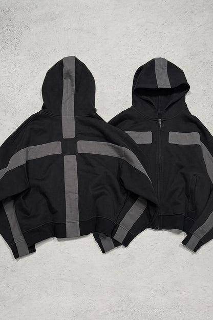 Embroidered Patch Zip Hoodie