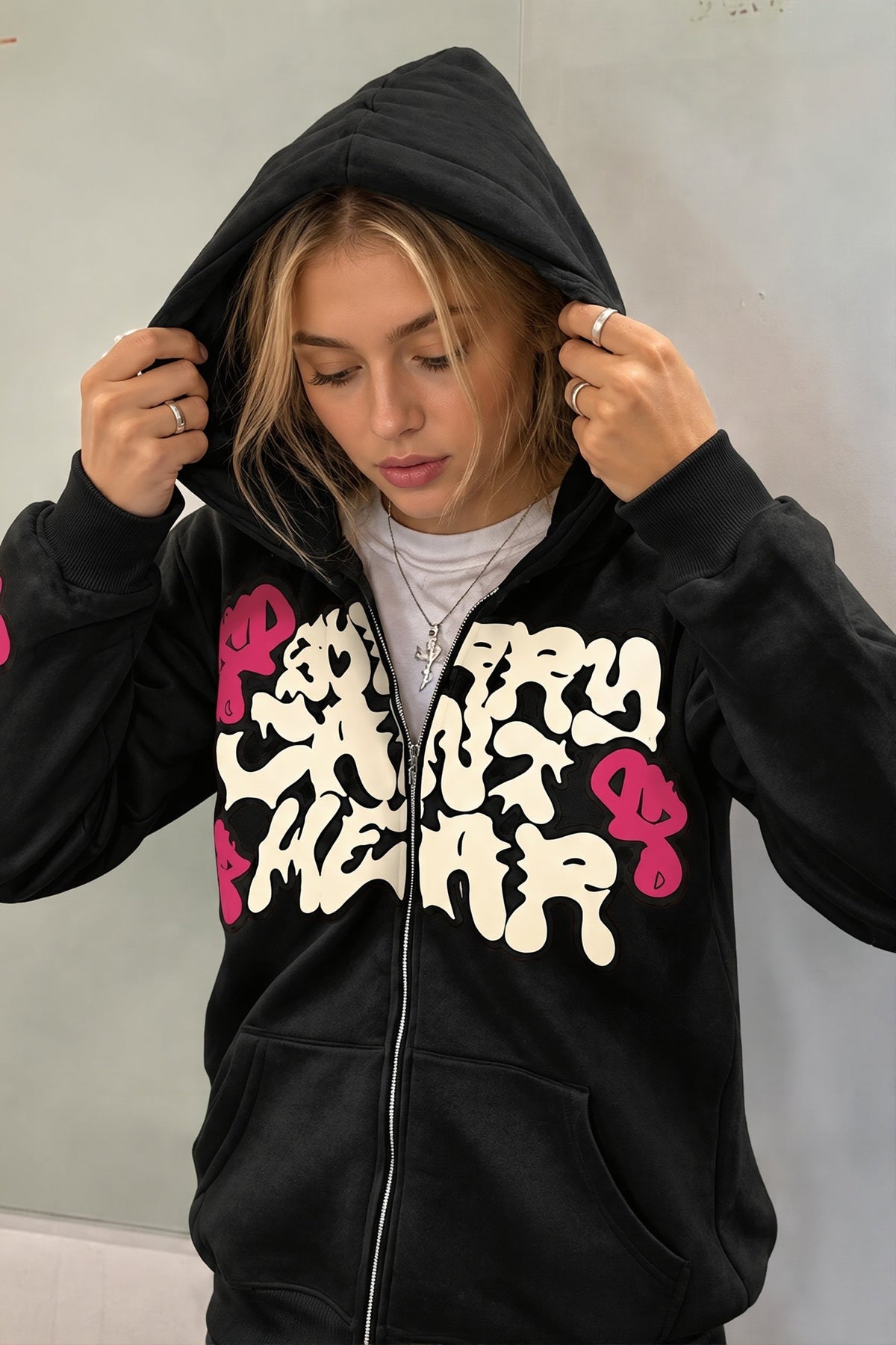 Graffiti Graphic Oversized Zip Hoodie