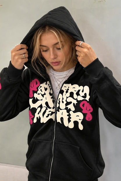 Graffiti Graphic Oversized Zip Hoodie
