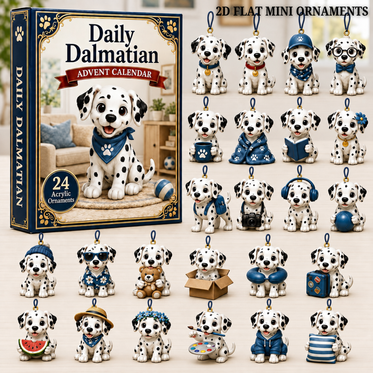 Daily Dalmatian Advent Calendar 2026 - 24-Day Festive Countdown, Acrylic Charms Blind Box - Gift For Dog Lovers
