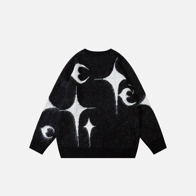 Star Moon Graphic Knitted Sweater Cozy Comfort with Celestial Style