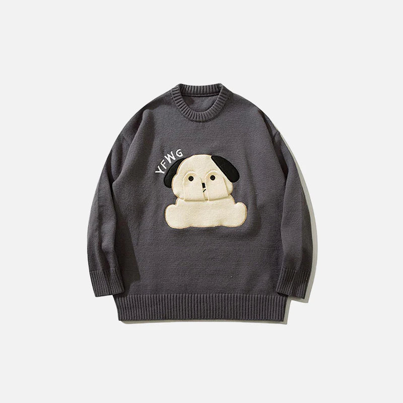 Loose Shy Dog Printed Sweater Cozy Comfort with Playful Charm