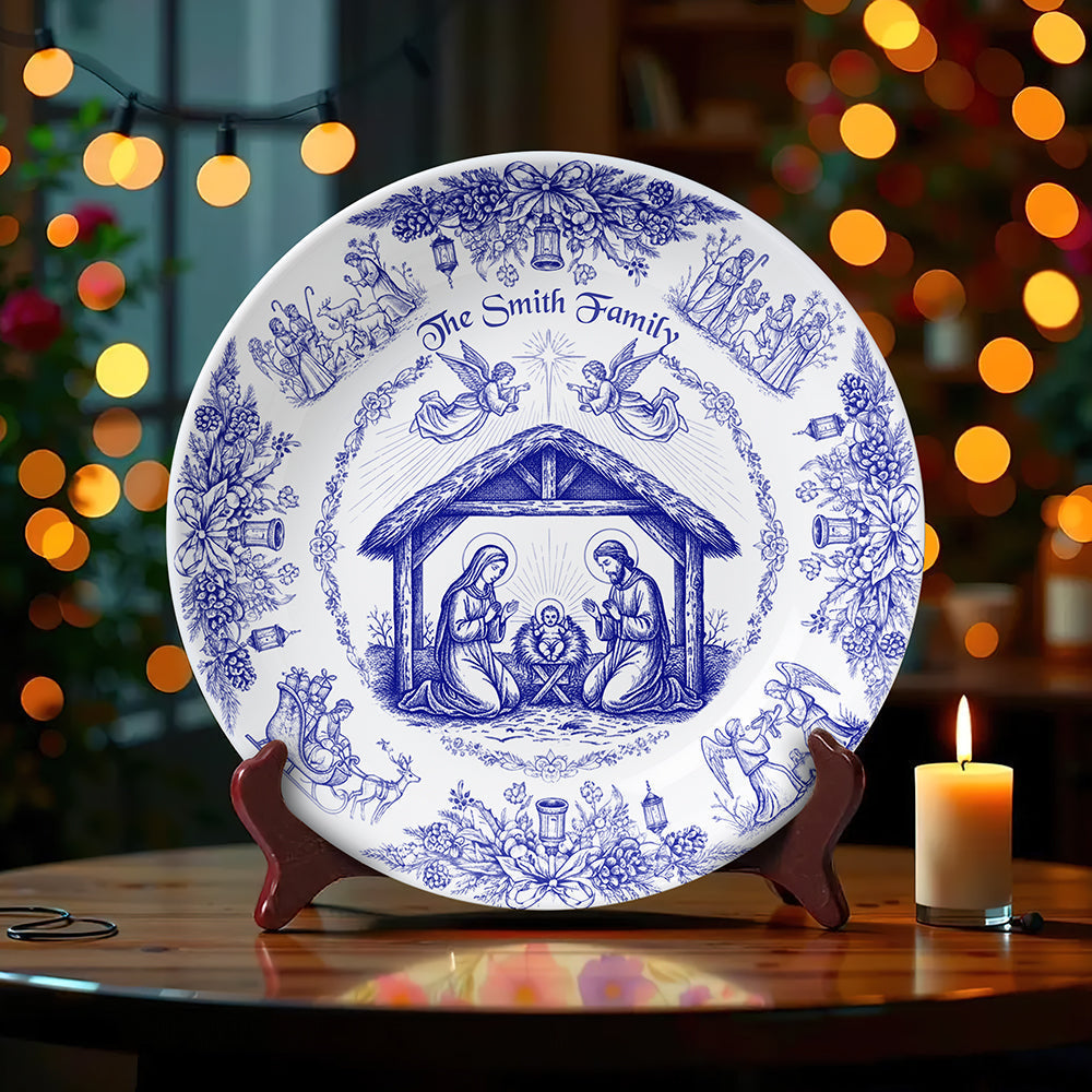 Personalized Christmas Round Plate For Christian Family Ceramic 01paqn260925