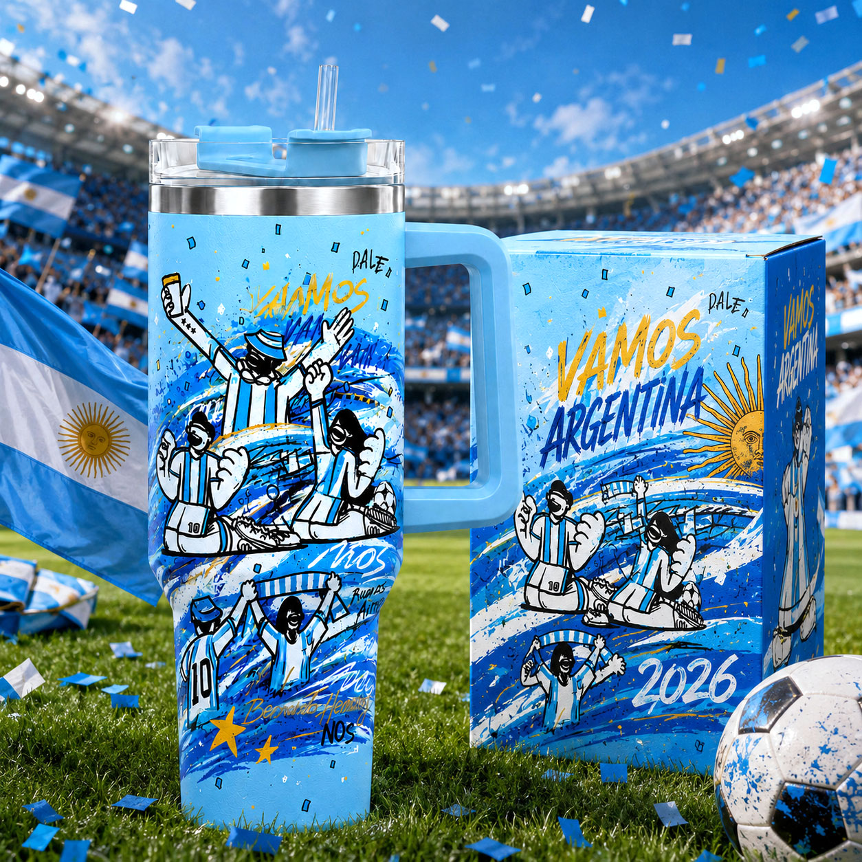 Vamos Argentina Soccer Fan Tumbler Mug 40oz