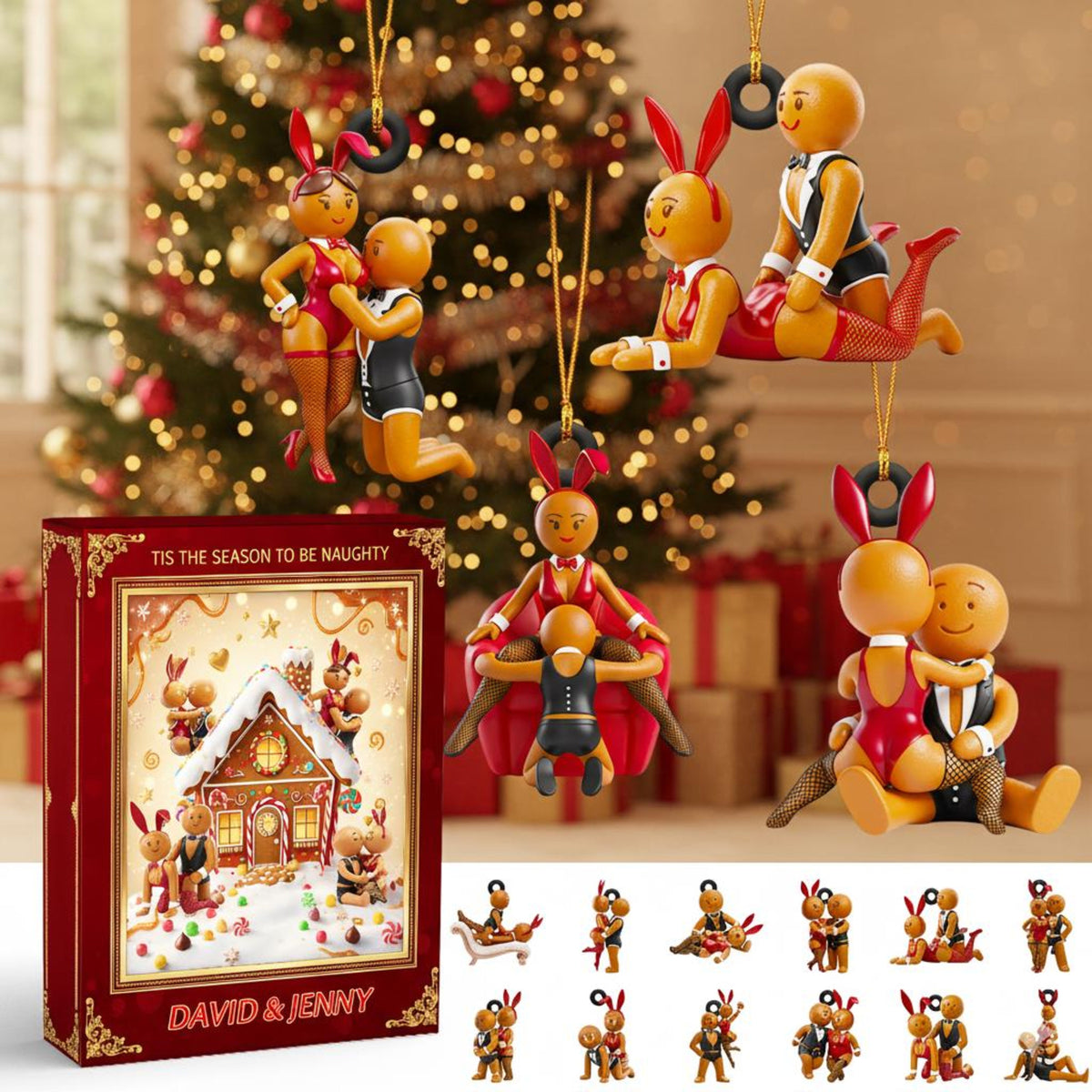 Personalized Naughty Gingerbread Advent Calendar 2025 24 Days of Spicy Couples Ornaments Funny Adult Christmas Gift Box for Lovers
