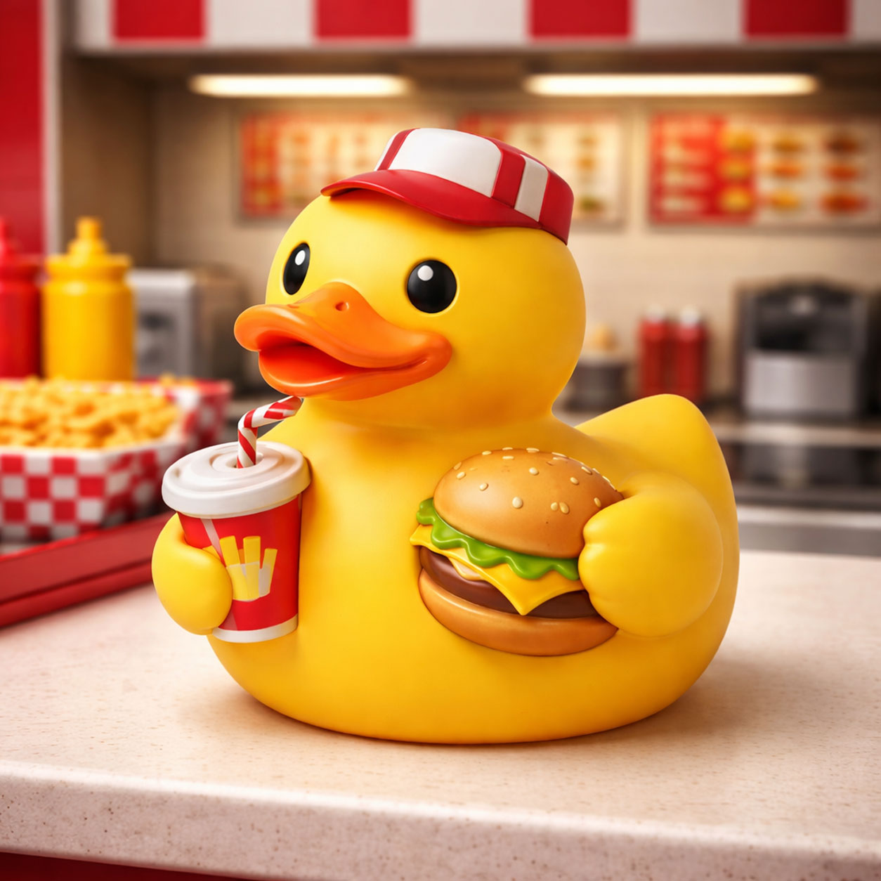 Fast Food Burger & Soda Rubber Duck Collectible