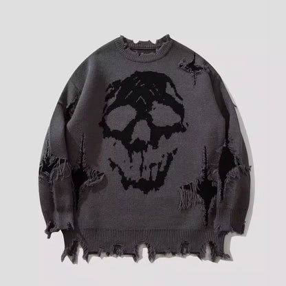 Distressed Skull Graphic Oversized Knit Sweater