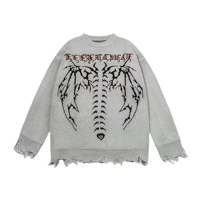 Distressed Gothic Wings Knit Sweater